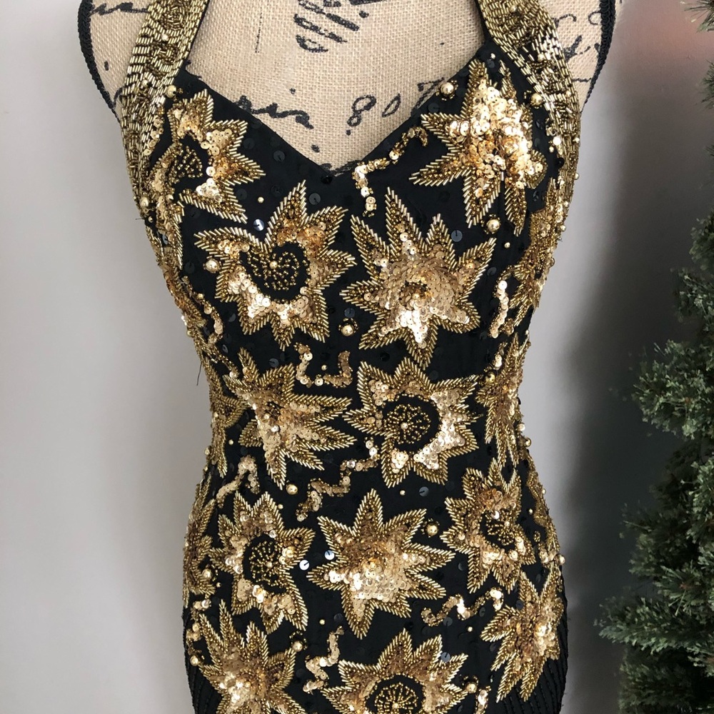 Pageant Shop Black & Gold Beaded Formal Dress - Picture 3 of 8